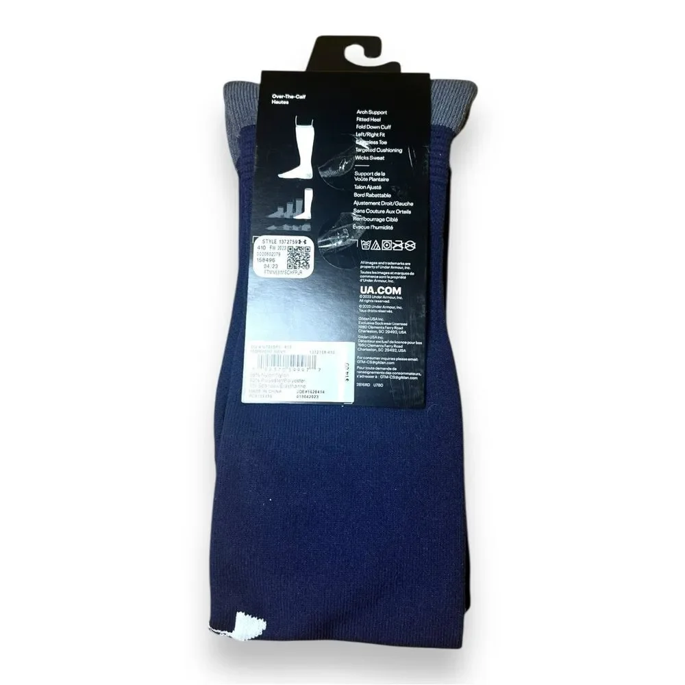Under Armour Navy Athletic Soccer Socks Cushioned Over the Calf M8.5-13, W 10-14